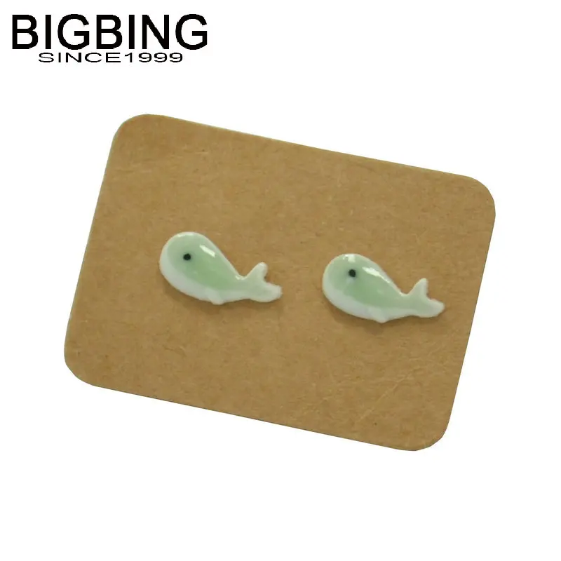 K070 BIGBING ювелирные изделия, модные керамические серьги-гвоздики ручной работы розового, голубого и зеленого цветов в виде Кита, модные женские серьги, модные ювелирные изделия - Окраска металла: green
