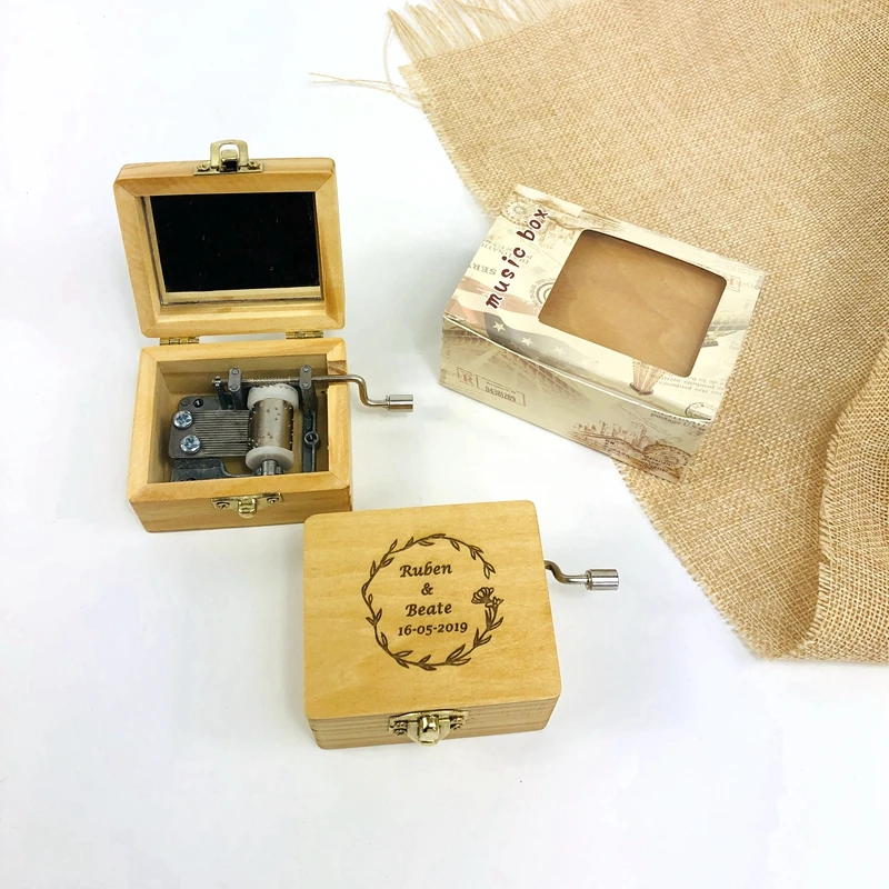 

Custom name date Personalized logo Wood Music Box birthday party gift wedding gifts for guests baby shower favor wedding favors