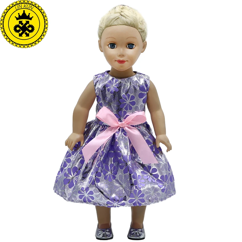 

18 inch Girl Doll Clothes Bow Purple Princess Dress for 18 inch Girl Accessories Children's Day Gift 597