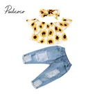 3 шт., детские джинсовые топы с открытыми плечами и рубашка