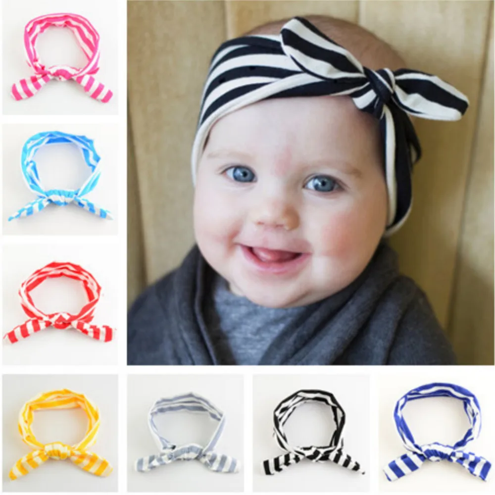 

Bowknot Fabric Headband Girls Kids turban Headwrap Stretch Striped Fabric Bunny Ears Headbands Hair bands Bow Headwear