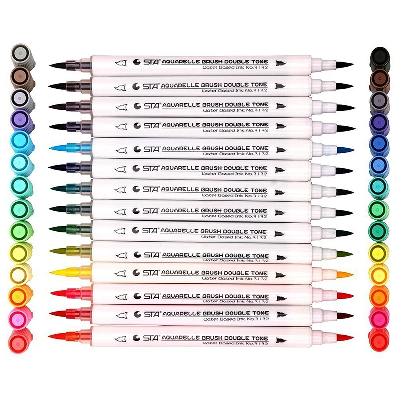 STA 14 шт Twin Tip Art Brush маркер 28 градиент Цвет художник двуглавый фломастеры
