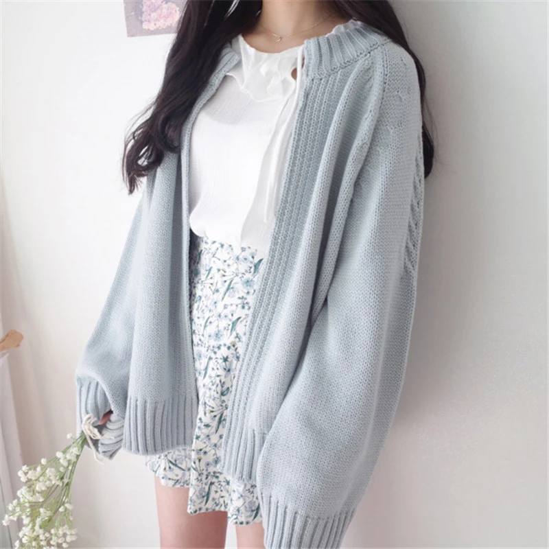 Autumn Korean Style Chic Loose Cardigan for Female Solid All-match Knitting Sweater Casual Long Sleeve Simple Cardigans |