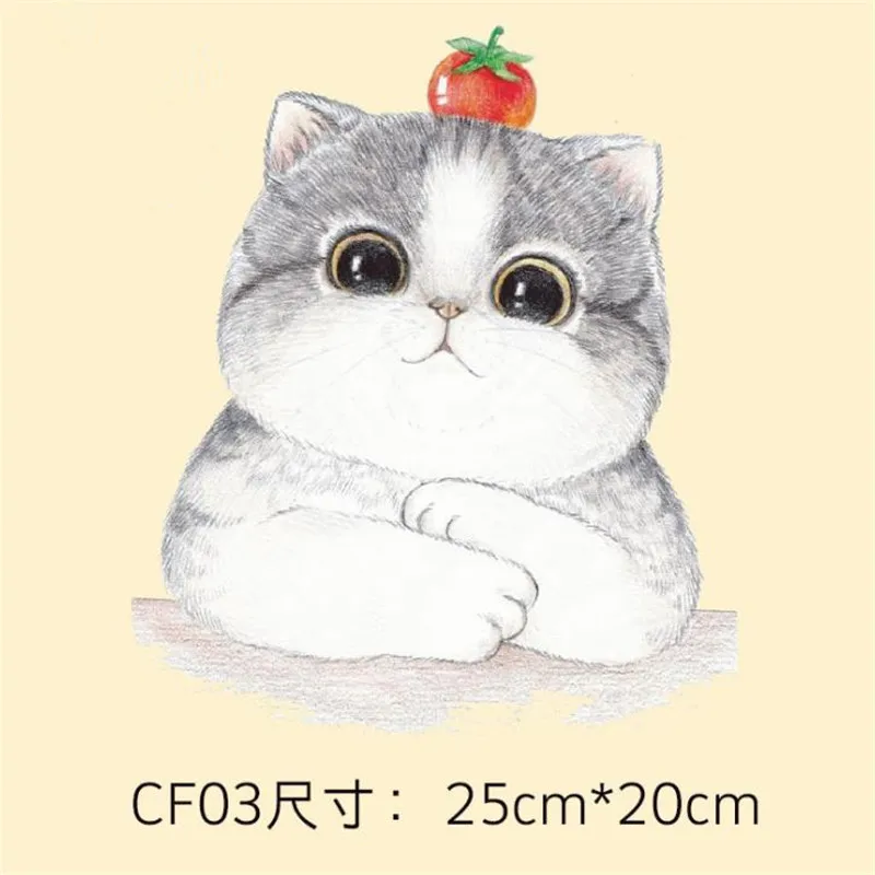 Футболка для женщин с аппликацией кошки и яблочным узором, логотип, наклейки для одежды, переносной принт, верхняя одежда для девочек.