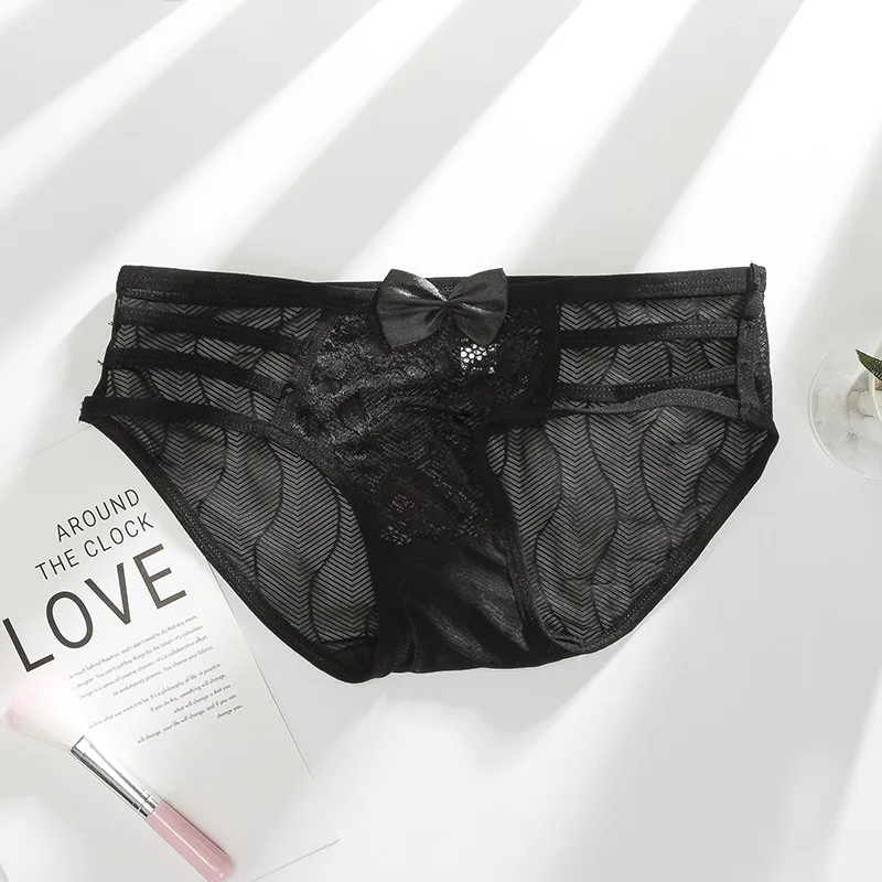 black SP& CITY прозрачные однотонные бесшовные трусики женские кружевные с вышивкой бантик сексуальное нижнее белье стринги для секса цветочное открытое нижнее белье Танга - Цвет: black