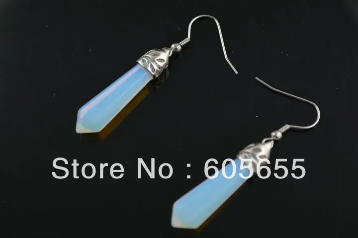 

White Opal Stone Pillar Point Dangle Earrings Fashion Woman Jewelry 5 pairs / lot Free Shipping