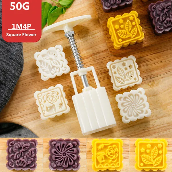 50g 1M4P 50 г 63 г 75 г 100 г цветы Mooncake плесень Набор DIY Mooncake инструменты Пластиковые Кондитерские плунжеры Ручной пресс форма для лунного пряника инструмент для выпечки - Цвет: 50g 1M4P