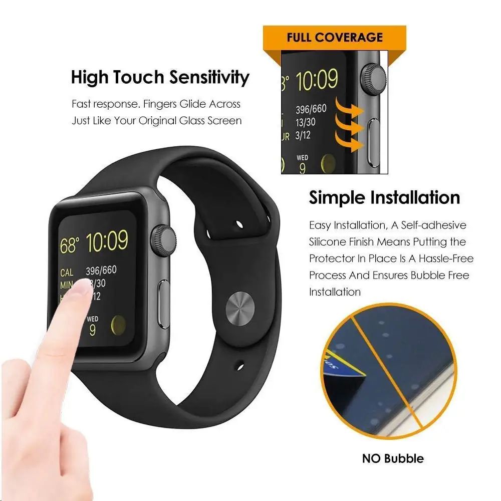 9H 3D полное клеевое закаленное стекло для Apple Watch 38 42 40 44 мм покрытие изогнутые края