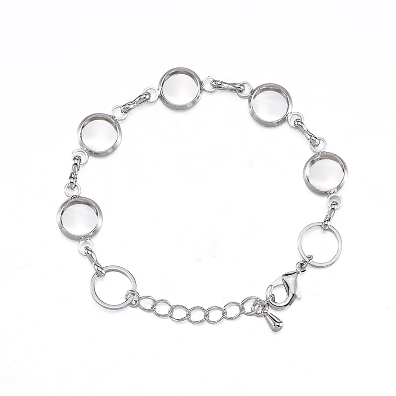 Rhodium 10 шт., детский размер, 8 мм, круглый стеклянный кабошон, манжета, поднос, ободок, Пустые Настройки, регулируемые браслеты для самостоятельного изготовления - Цвет: Rhodium