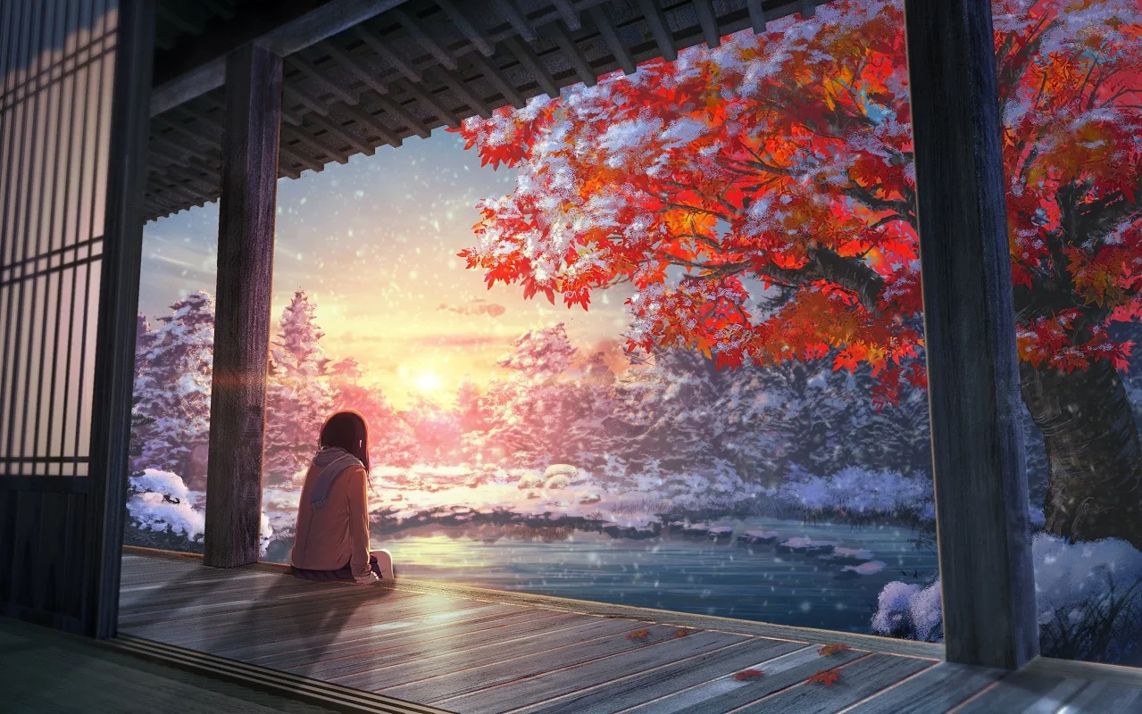 

anime girl autumn tree PMC786 (without frame) custom print canvas fabric poster for wall decor room decor home decoration