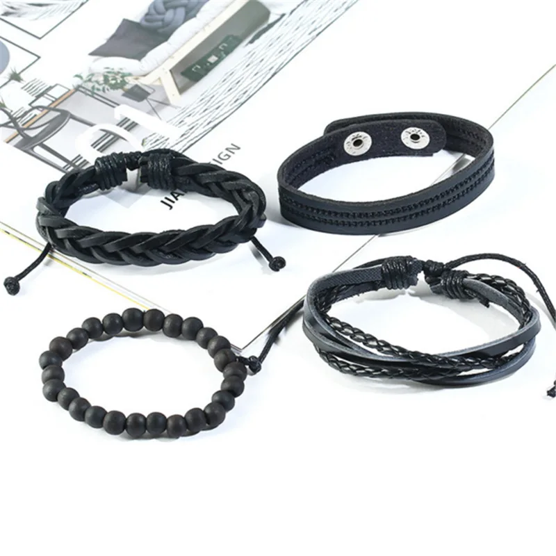 Плетеный браслет из натуральной кожи для мужчин винтажные кожаные браслеты в