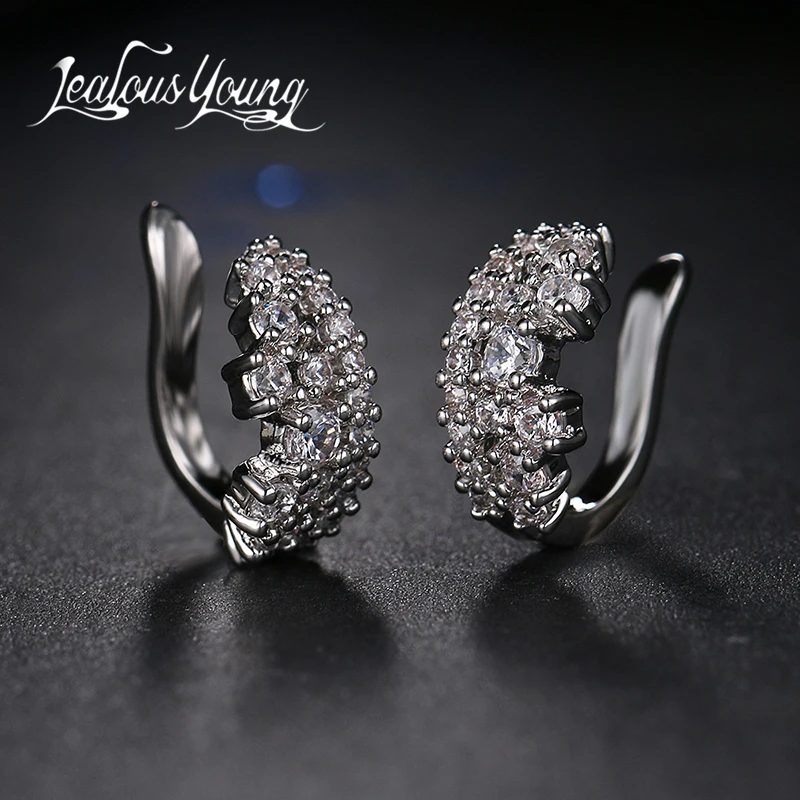 Модные серьги клипсы с кубическим цирконием 1 карат украшения на свадьбу