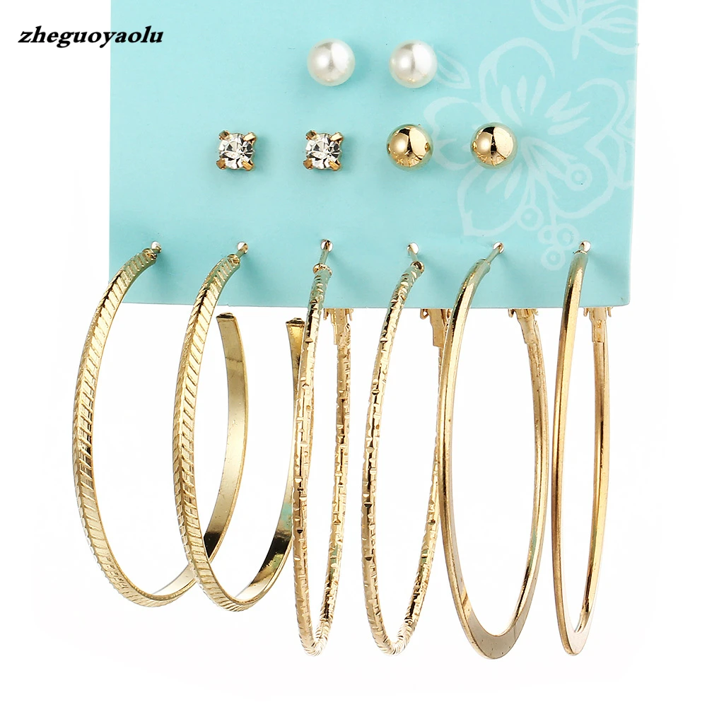 Европейские и американские высококачественные большие круглые серьги набор из 6