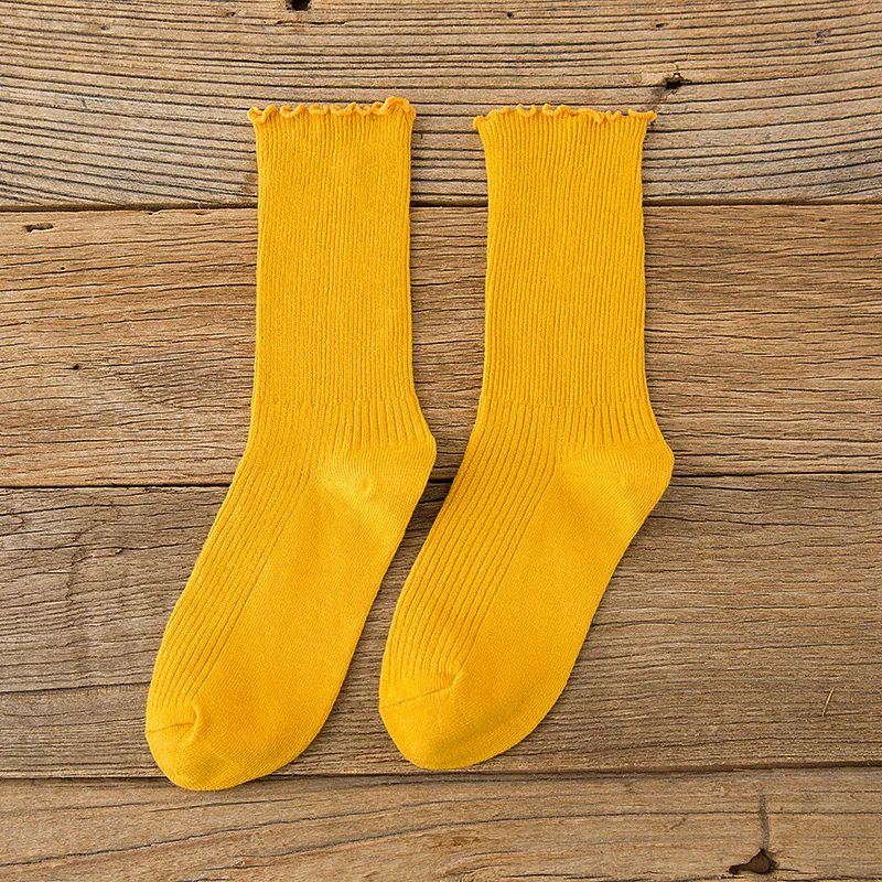 Ginger yellow Jeseca Горячая осень модные женские туфли зимние теплые носки Kawaii с оборками для девочек милые носки женский Harajuku Винтаж Streerwear - Цвет: Ginger yellow