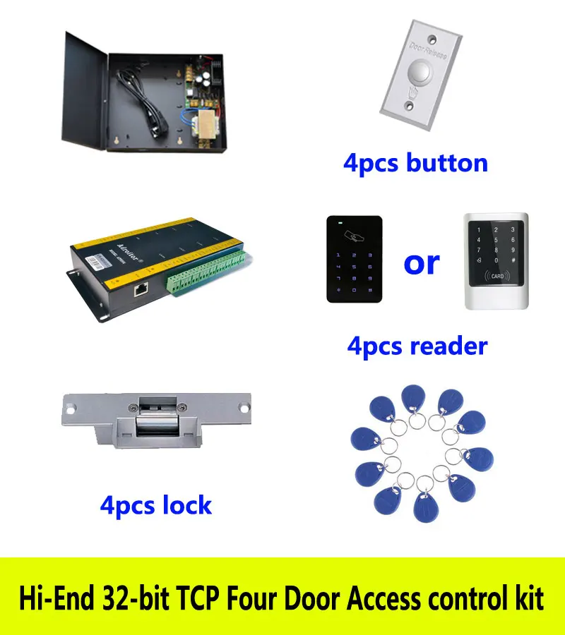 Hi end 32 разрядный комплект контроля доступа TCP/ip четыре двери + powercase strike lock ID