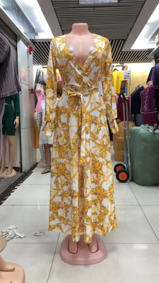 2019 Африканское платье с цифровым принтом на осень и зиму облегающее рукавами