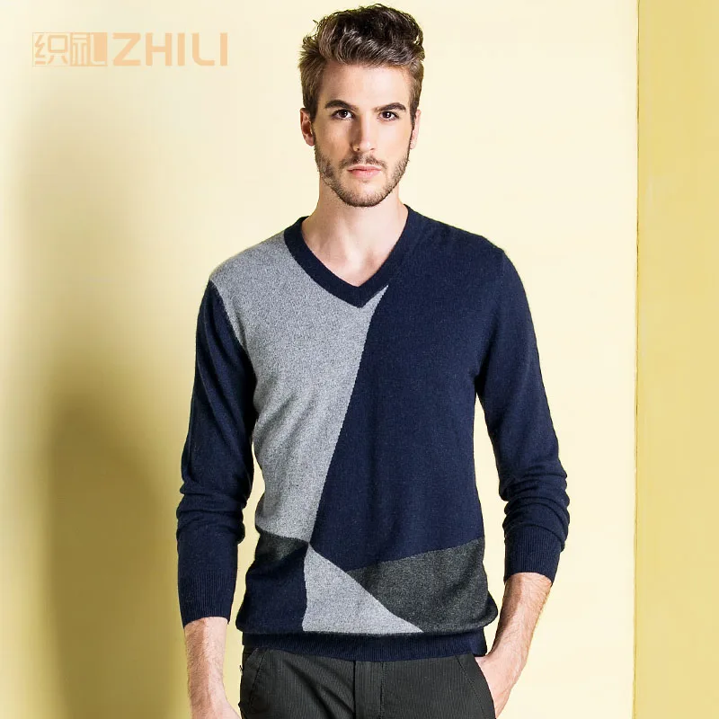 High Quality Men's V-Neck Cashmere Sweater 2017 Fashion Winter Soft Warm Solid color Full sleeve Kintted Pullovers