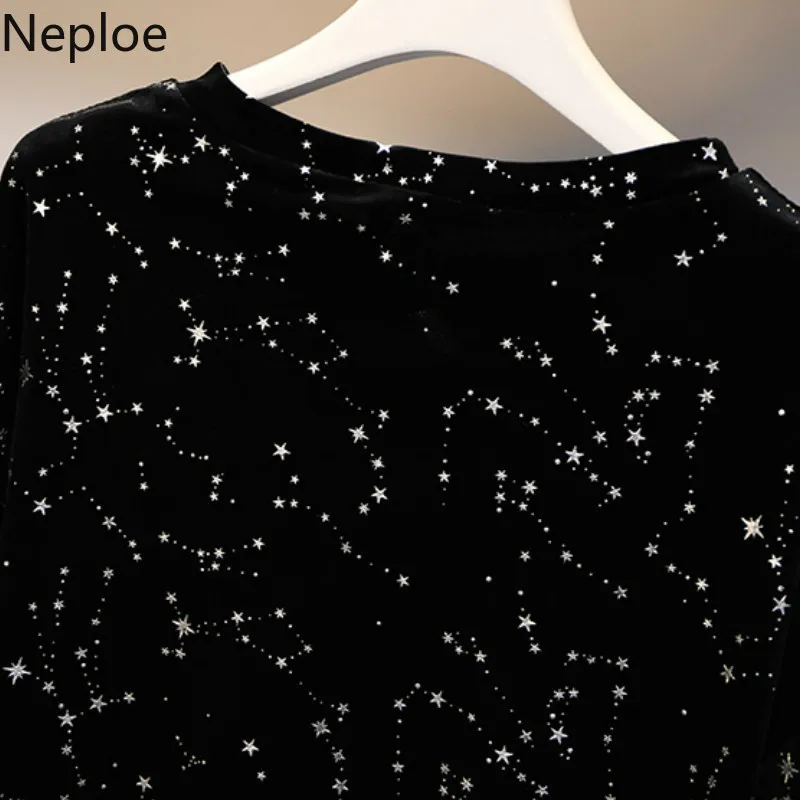 Neploe 2 шт наряды для женщин с блестками o-образным вырезом футболки коротким