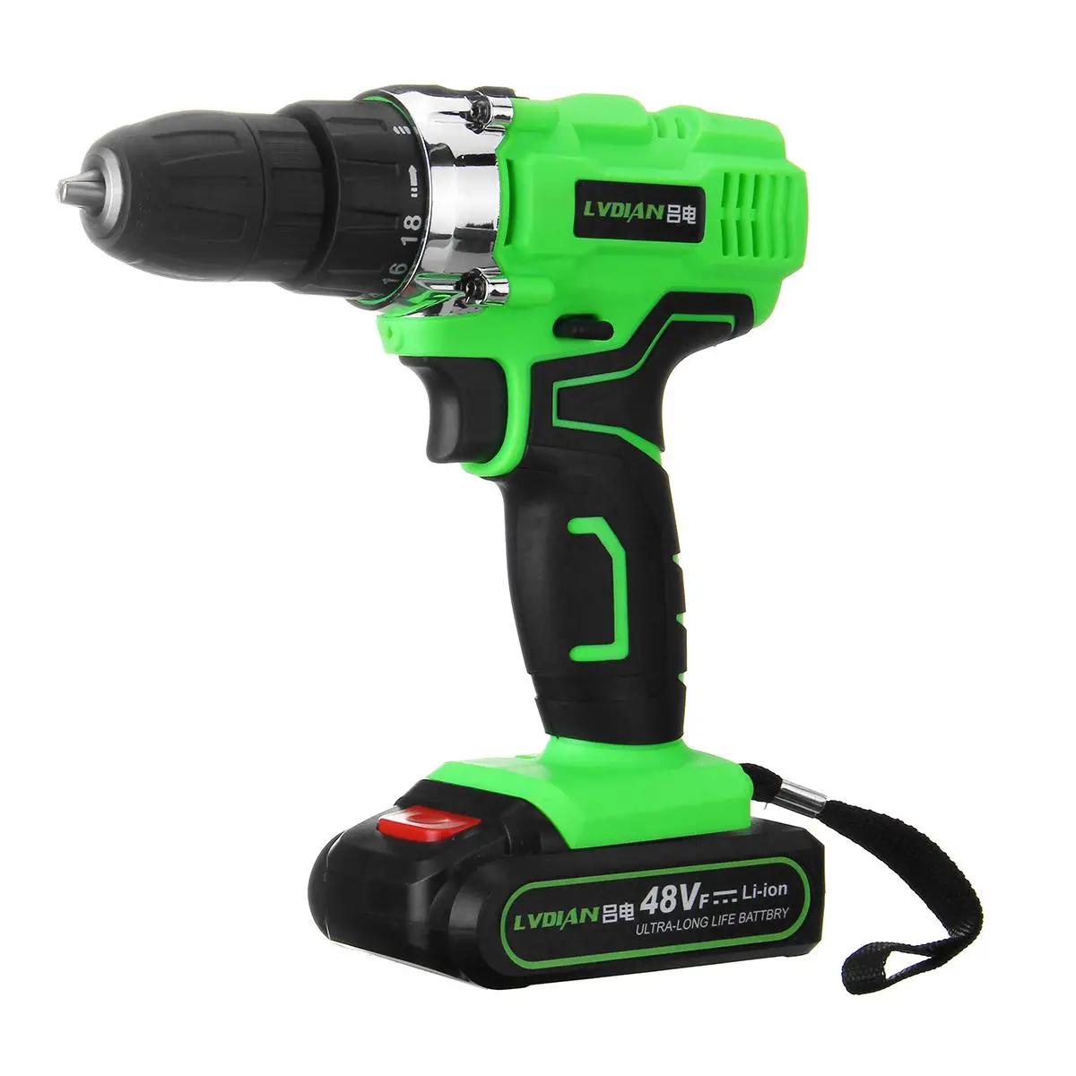 1 battery Green 48 в 2 скорости беспроводная аккумуляторная батарея электрическая дрель светодиодный ударный шуруповерт 20x18,6 см водонепроницаемый пылезащитный Dhockproof - Цвет: 1 battery Green