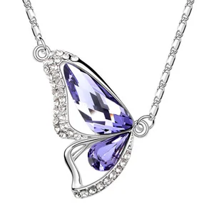 Baffin Милая бабочка кулон цепочки и ожерелья кристаллами от Swarovski серебро цвет цепи Colar Femme себе ювелирные изделия подарок на день матери - Окраска металла: Tanzanite