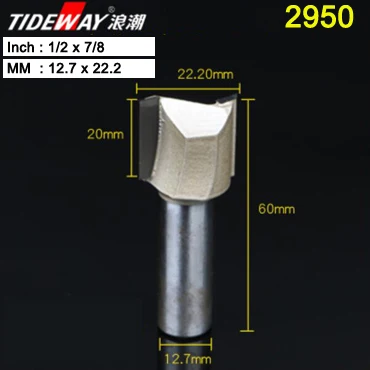 Tideway 1/" 1/2" хвостовик 2 флейты прямой бит Деревообрабатывающие инструменты фреза для дерева, карбида вольфрама Концевая фреза