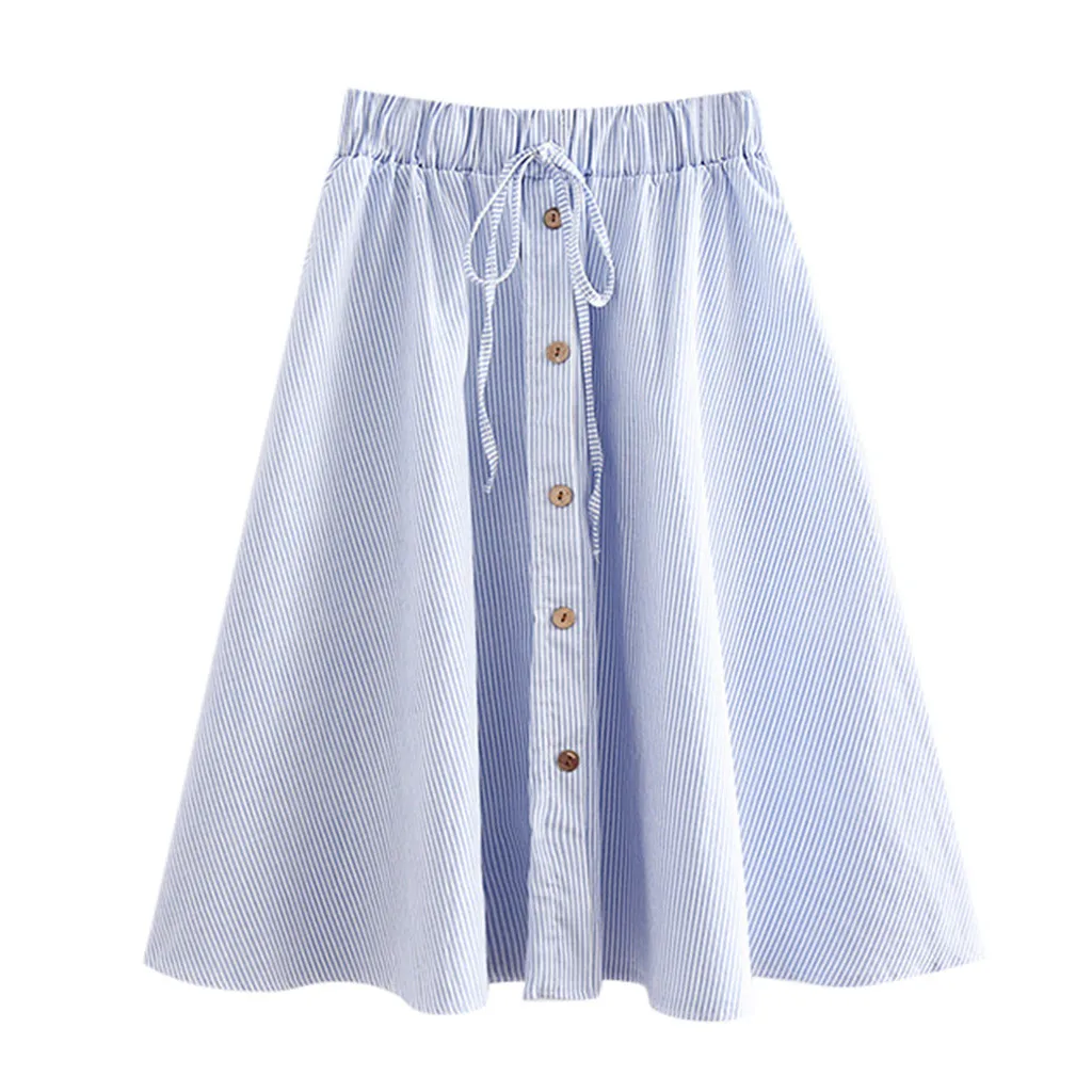 MAXIORILL новые юбки Ms. Small Fresh полосатые эластичные длинные юбки с высокой талией и пуговицами T44