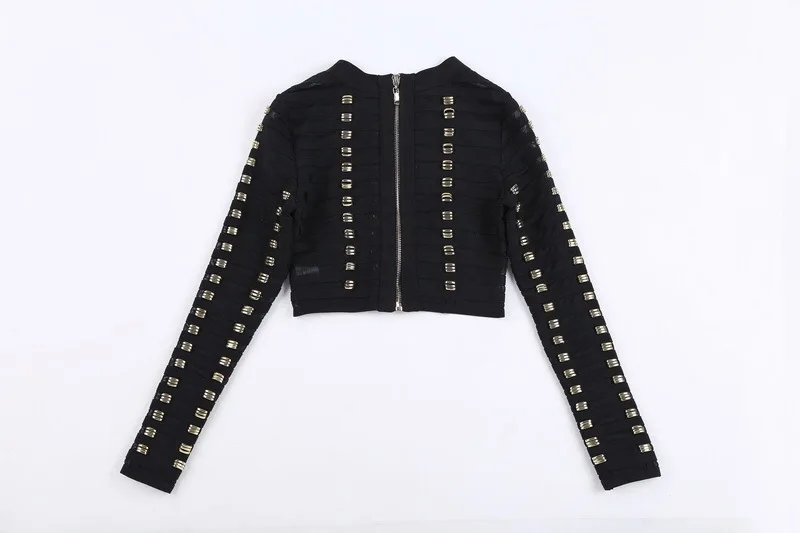 Женские модные облегающие сетчатые топы с круглым вырезом и шипами черные|bandage