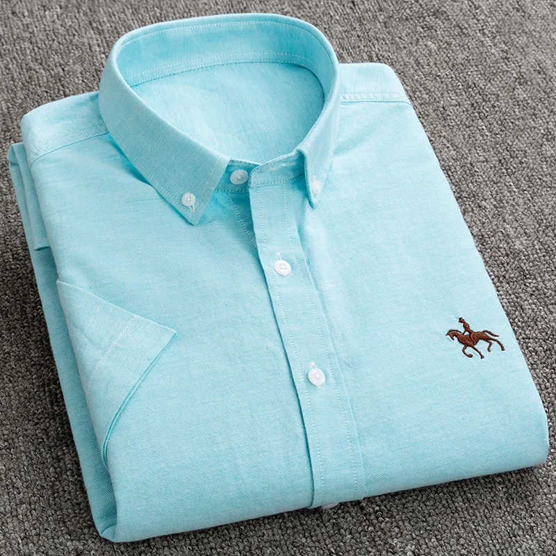 New S to 6xl short sleeve 100% cotton oxford soft comfortable regular fit plus size quality summer business men casual shirts