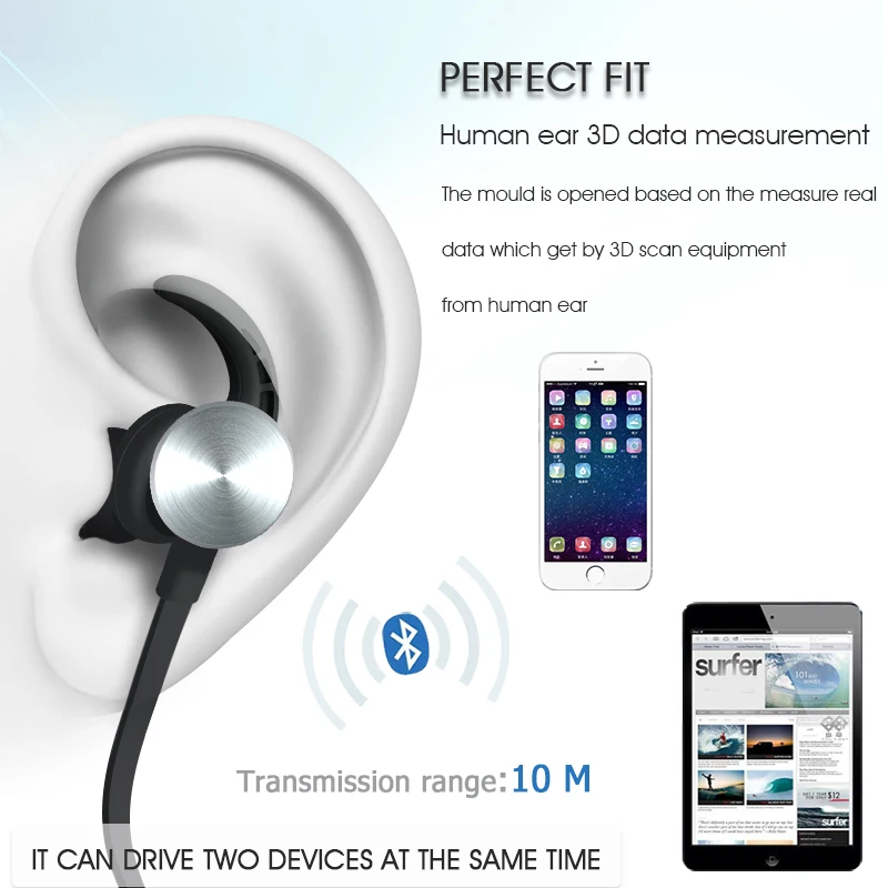 Bluetooth наушники беспроводные спортивные стереонаушники для бега магнитные Hansfree с