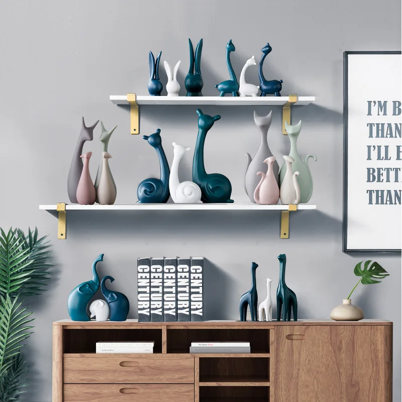 Nordic Ceramics Snail Elephant Deer Giraffe Ornaments Animal Model Figurines Miniatures Bedroom Office Porch Decoration Crafts