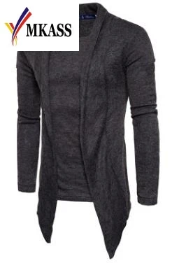 Hot Autumn Fashion Brand Men's Solid Color Long Thin Fake two pieces Cardigan Sweater Cotton Jumpers Men | Мужская одежда