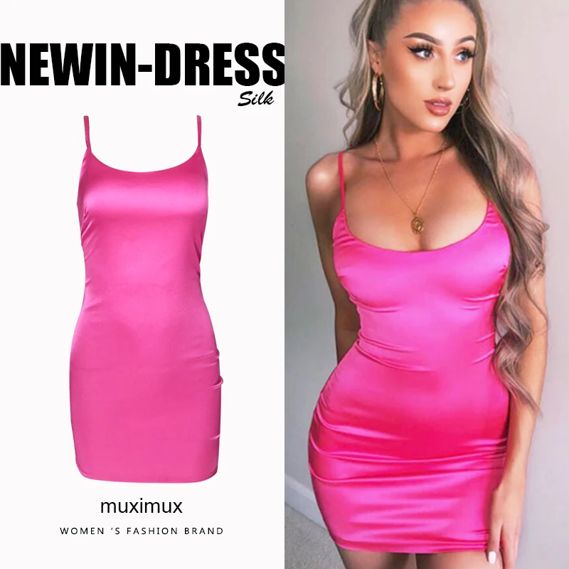 2019 Summer Women Dresses Sping Sexy Bodycon Solid Silk Black Spaghetti Strap Mini Short Party Club Pencil Dress For | Женская одежда