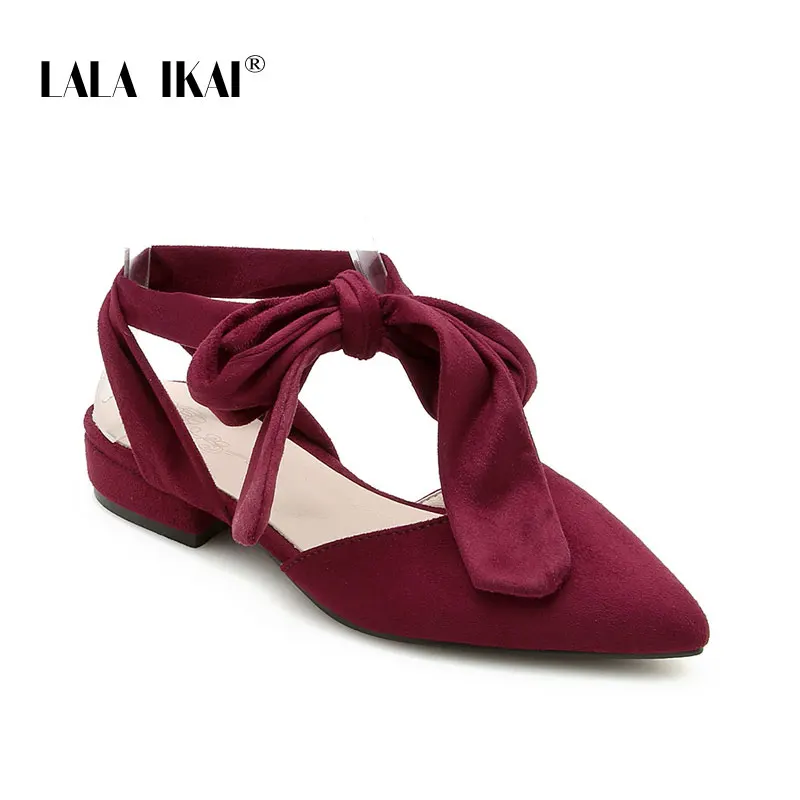 Wine Red LALA IKAI/женские босоножки с ремешком на щиколотке; летние женские сандалии-гладиаторы на квадратном каблуке; женские босоножки из флока с закрытым носком; 014A3345-49 - Цвет: Wine Red