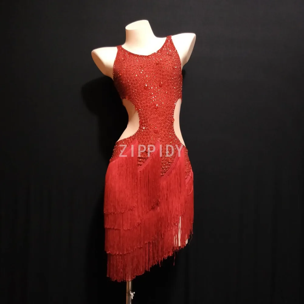 red Модный женский костюм, стразы, бахрома, для вечеринки, дня рождения, празднования, серебристо-белое платье, модный костюм, Индивидуальный размер - Цвет: red
