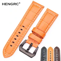 hengrc watchbands 22mm 24mm men brown black orange thick genuine leather watch band strap for panerai watch accessories