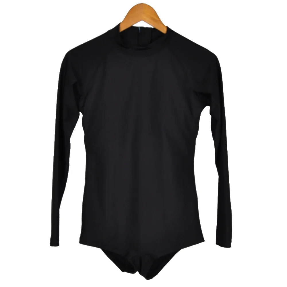 Качественный Женский Черный Цельный купальник с длинным рукавом сексуальный