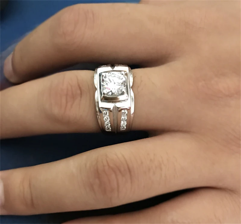 Прислали сертификат! Оригинальные кольца из твердого серебра 925, мужские кольца в подарок, обручальное кольцо с круглым кубическим цирконием, свадебные Большие кольца для мужчин KPRJZ004