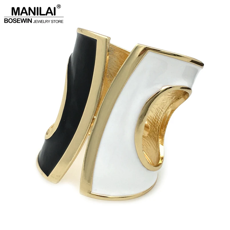 MANILAI, черный микс, белый, масляные пятна, глазурь, панк, большая манжета, браслеты для женщин, массивные, браслеты, золотой цвет, тон, сплав, ювелирное изделие