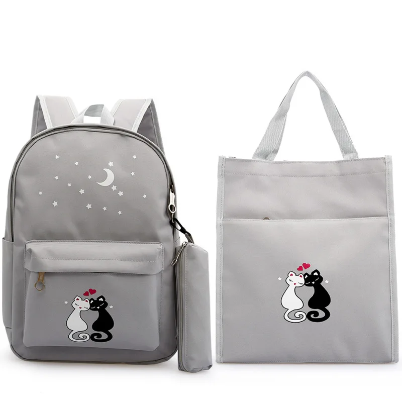 

Fashion School bag Backpack 3pcs/set for Children Bags for Teenage Kids Girl Handbag Canvas Backpack Cartoon Cat School Bag
