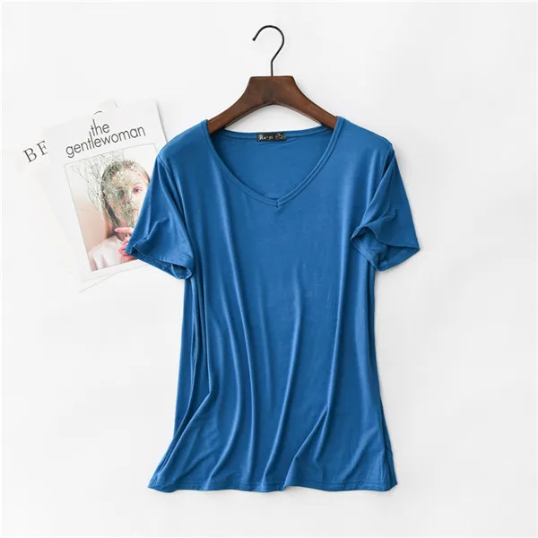 D00323 kongque blue 17 Цвета! высокая эластичность тенниска с треугольным вырезом Женская летняя футболка с коротким рукавом женская крутая Модальная футболка 323 - Цвет: D00323 kongque blue