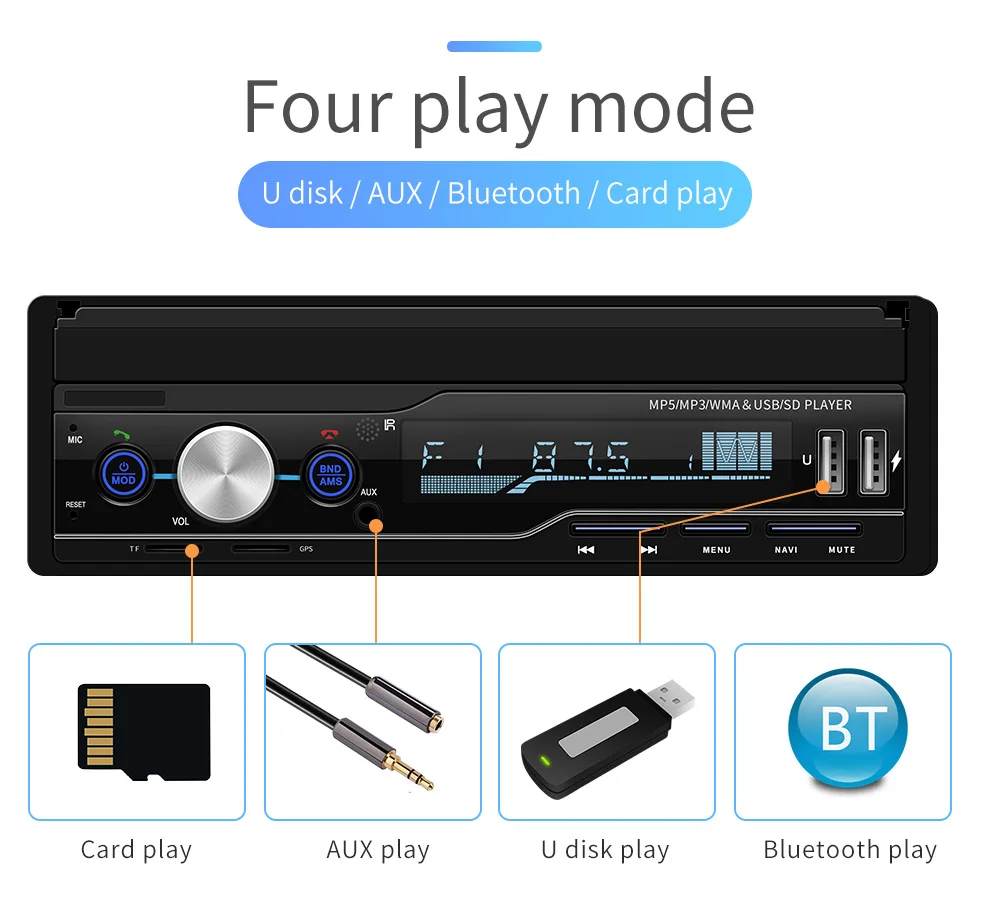 Автомагнитола Mp5 Плеер MP3 Авторадио Bluetooth RDS " Радио 1 Din gps автомобильный аудио стерео Авто Радио складной экран FM/AM Mirrorlink