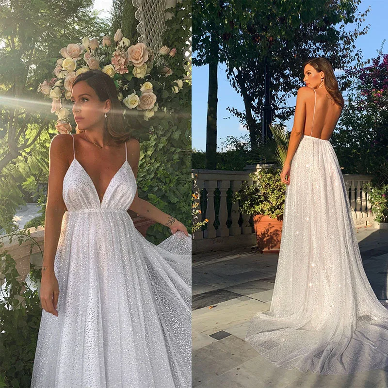 Пикантные белые без рукавов платье на бретелях с длинным v образным вырезом