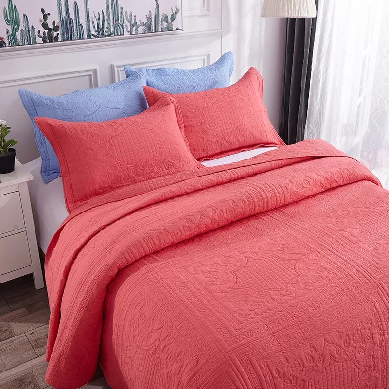 LeRadoreCustom Red Solid Quilting Bedspread Coverlet 3pcs Cotton Stitching Bed Linens Motel Home Hotel Set Pillowcases | Дом и сад