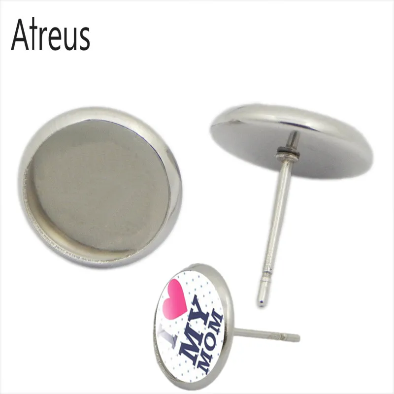 Atreus20 шт. основа под сережки гвоздики из нержавеющей стали 12 мм кабошон камея
