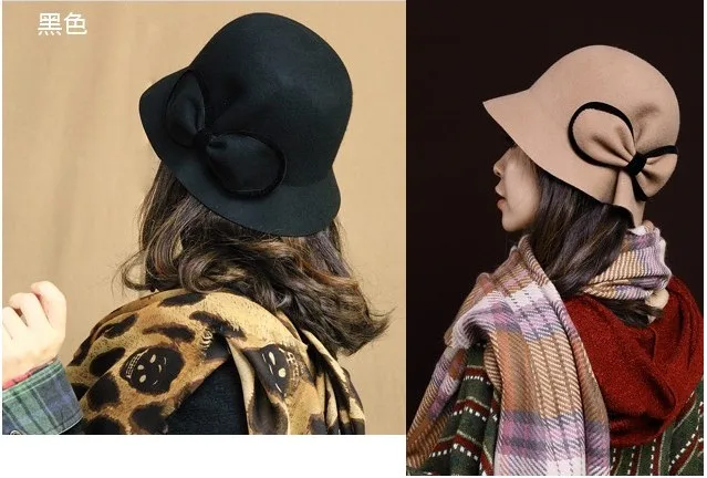 Модная Шляпа Fedora для девочек, Женская шерстяная шляпа для отдыха, шерстяная шляпа Fedora с бантиком, осенне-зимняя шерстяная шляпа, элегантная Складная Дамская купольная шапка B8953