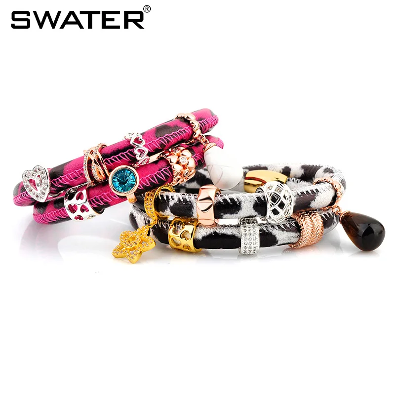 DIY Ювелирные Изделия Металлические Браслеты и Дважды Обернуть Кожаный Браслет