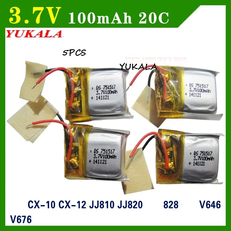 

YUKALA CX-10 CX10 Mini RC quadcopter RC drone spare parts 3.7V 100mah Li-polymer battery