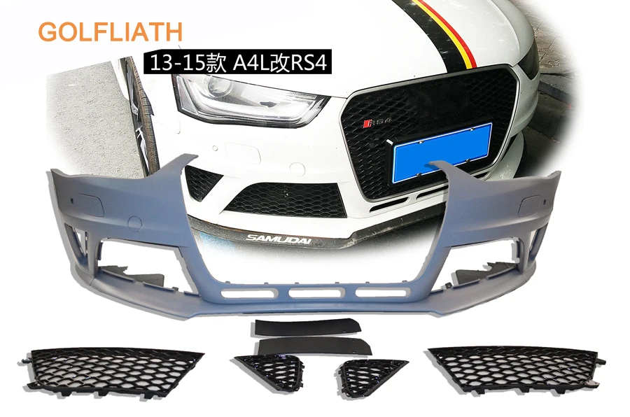 GOLFLIATH RS4 стиль PP+ ABS Неокрашенный передние наборы для бампера в сборе верхняя решетка решетки передняя губа для Audi A4 2013
