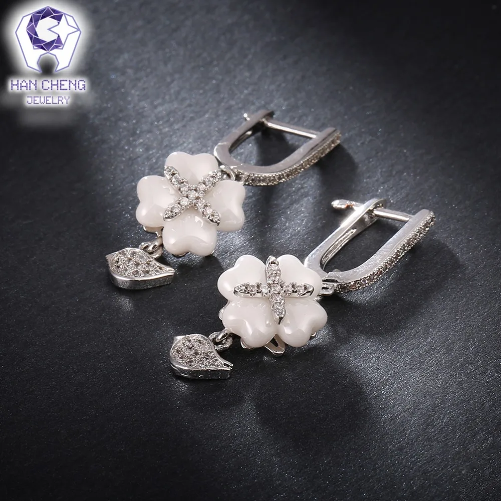 Женские Висячие серьги HanCheng фианит драгоценный камень в форме клевера висячие с