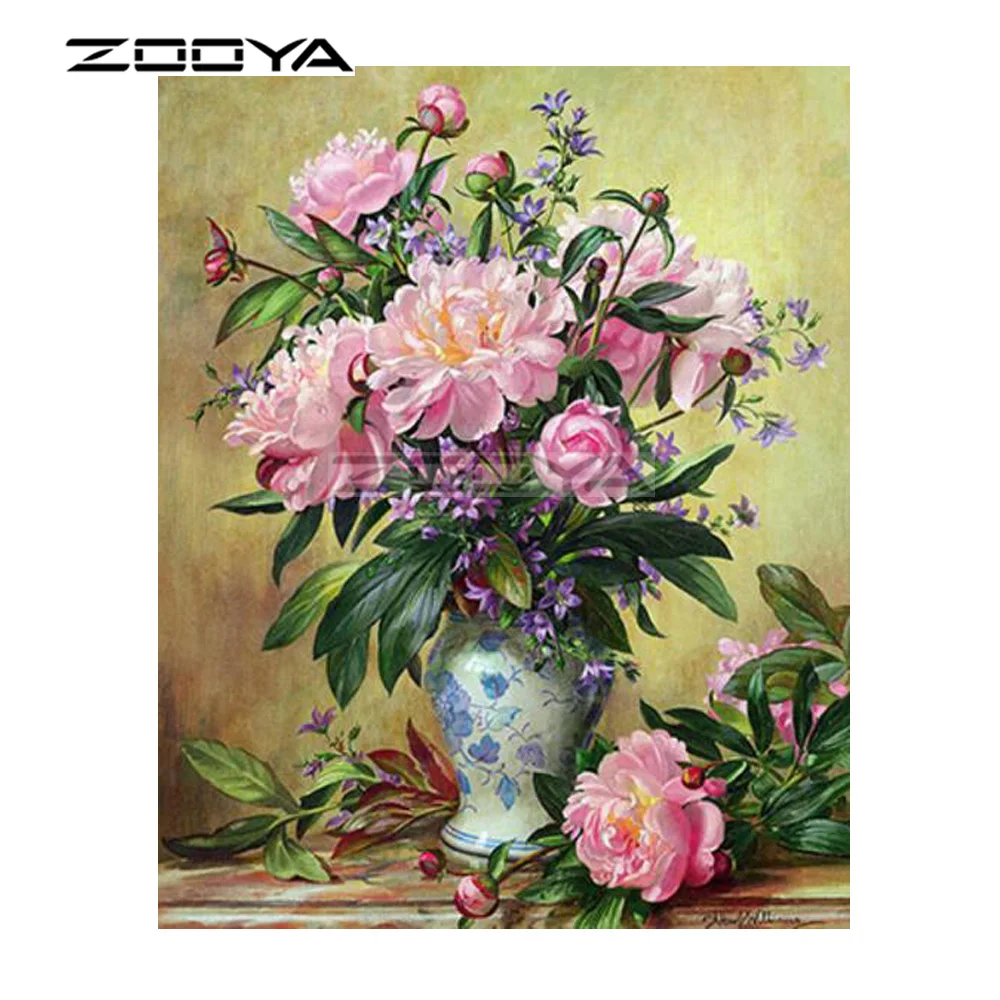 ZOOYA 5D DIY Алмазная Красивая Цветочная ваза букет картина вышивка крестиком